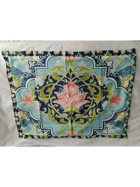 Jessica Simpson Floral Aquarius Pillow Sham Cotton Reversible Blue Pink Lotus